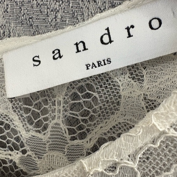 Sandro faux leather and lace dress sz 3 M-L white tan - Picture 5 of 9